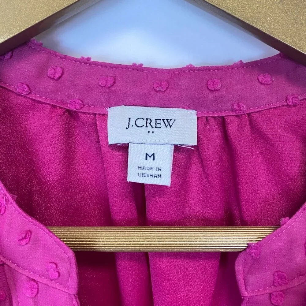 J. Crew Pink Textured Chiffon Ruffle Button Up Blouse